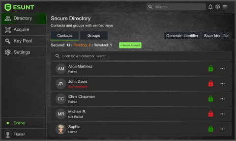 ESUNT desktop Secure Directory showing contacts