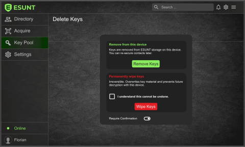 ESUNT desktop key removal and deletion options