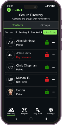 ESUNT Secure Directory with contact key status
